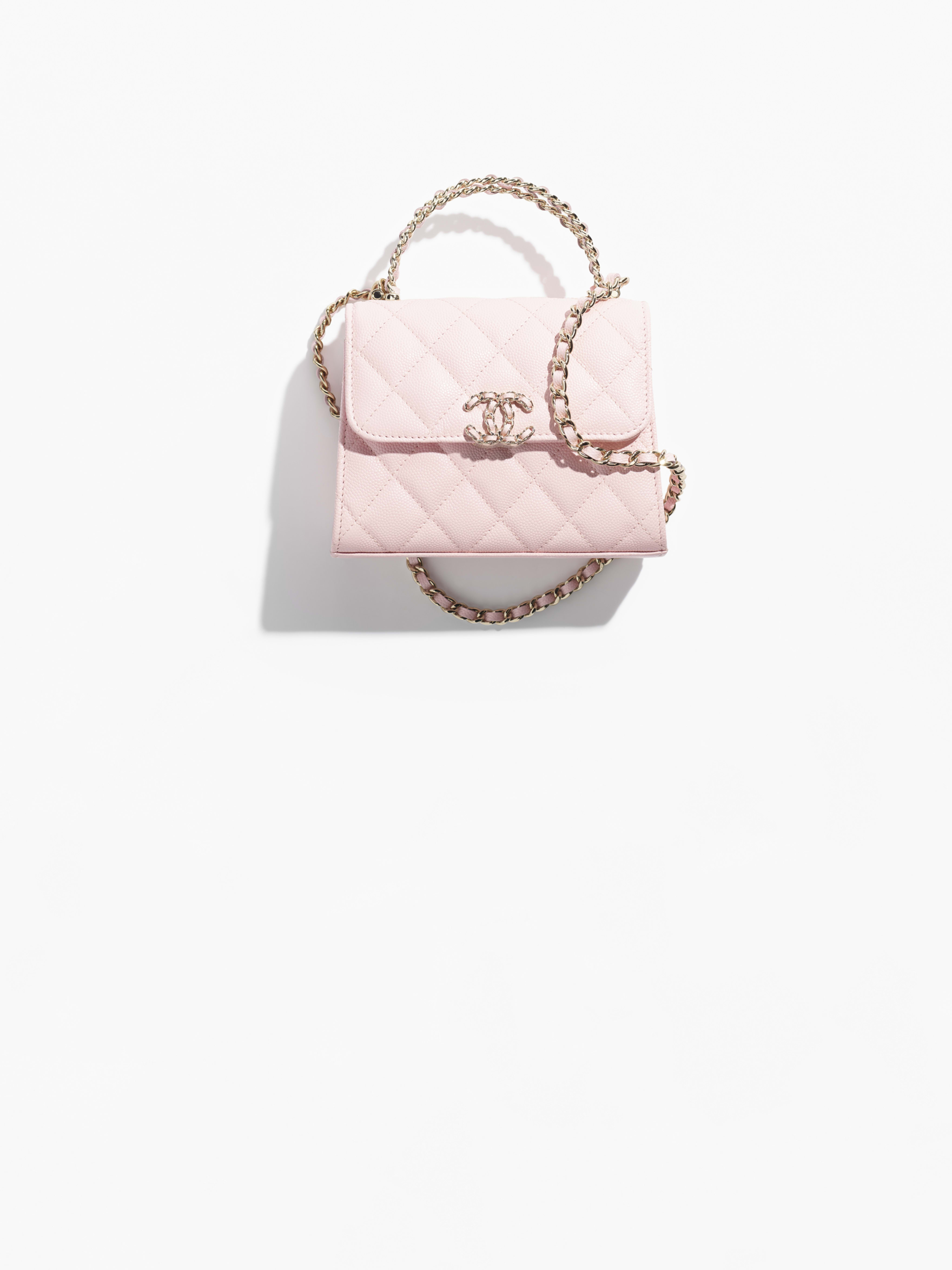 Clutch met ketting - Lichtroze - Glanzend kaviaar kalfsleer & goudkleurig metaal - artistieke weergave 1 groot
